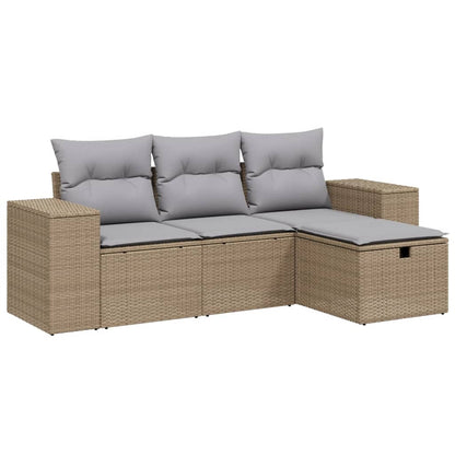 Salon de jardin avec coussins 4pcs mélange beige résine tressée