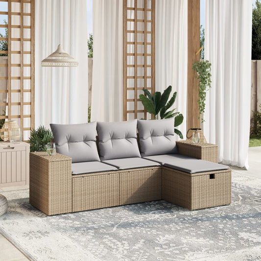 Salon de jardin avec coussins 4pcs mélange beige résine tressée