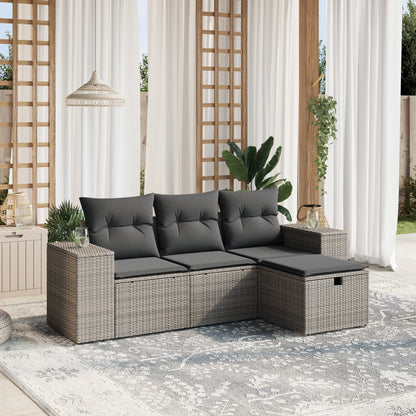 Salon de jardin 4 pcs avec coussins gris résine tressée