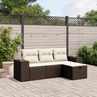 Salon de jardin 4 pcs avec coussins marron résine tressée