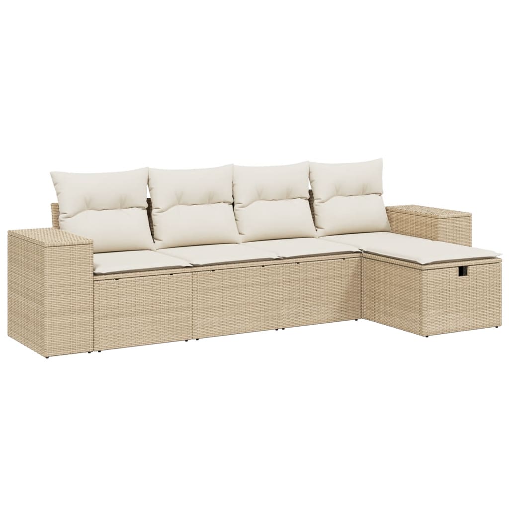 Salon de jardin avec coussins 5 pcs beige résine tressée