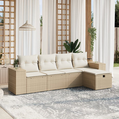 Salon de jardin avec coussins 5 pcs beige résine tressée