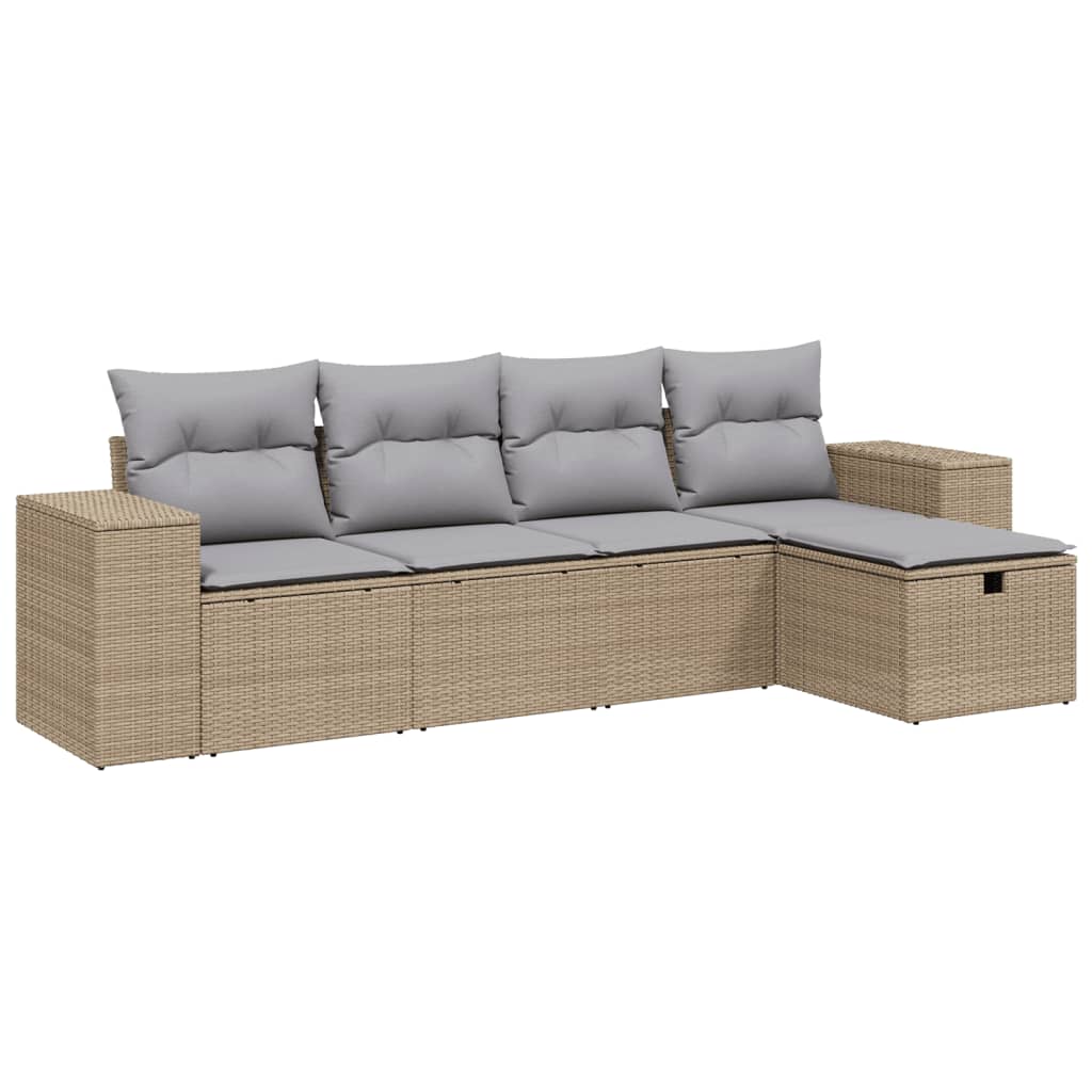 Salon de jardin avec coussins 5pcs mélange beige résine tressée