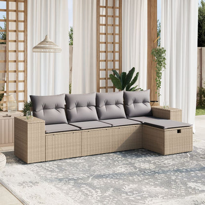 Salon de jardin avec coussins 5pcs mélange beige résine tressée