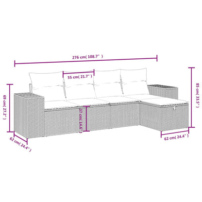 Salon de jardin avec coussins 5 pcs marron résine tressée