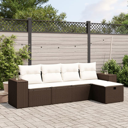 Salon de jardin avec coussins 5 pcs marron résine tressée