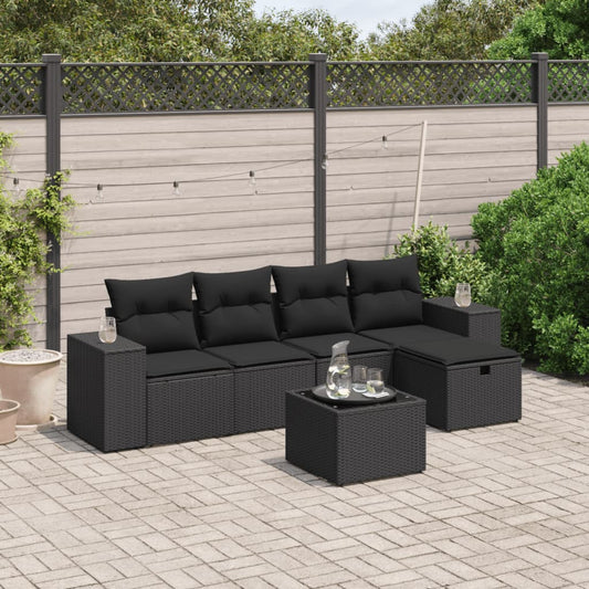 Salon de jardin 6 pcs avec coussins noir résine tressée