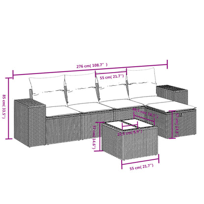 Salon de jardin 6 pcs avec coussins noir résine tressée