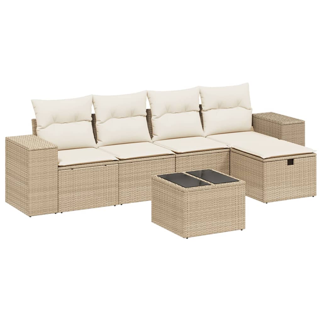 Salon de jardin avec coussins 6 pcs beige résine tressée