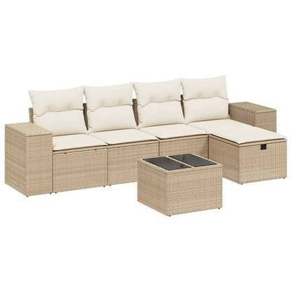 Salon de jardin avec coussins 6 pcs beige résine tressée