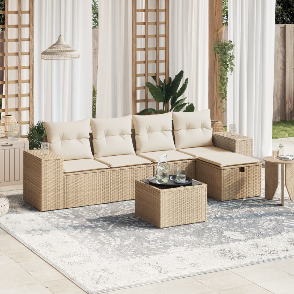 Salon de jardin avec coussins 6 pcs beige résine tressée