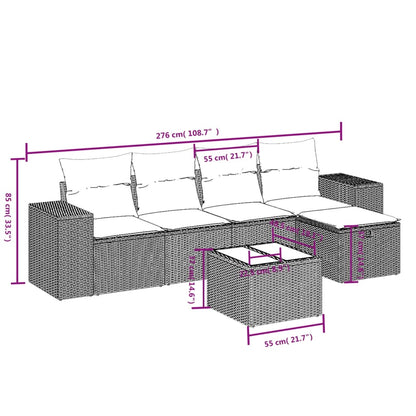 Salon de jardin 6 pcs avec coussins gris résine tressée