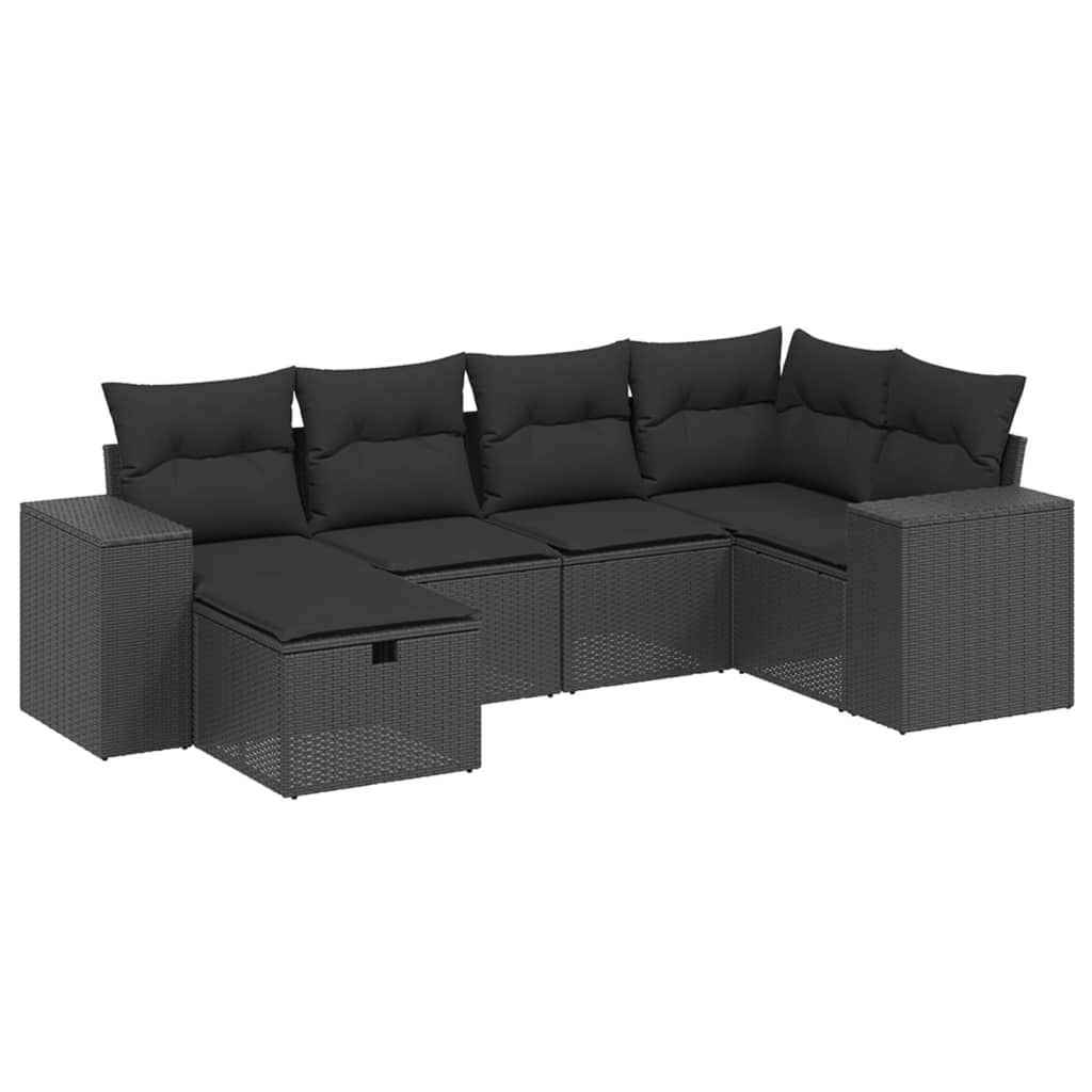 Salon de jardin 6 pcs avec coussins noir résine tressée