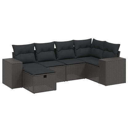 Salon de jardin 6 pcs avec coussins noir résine tressée