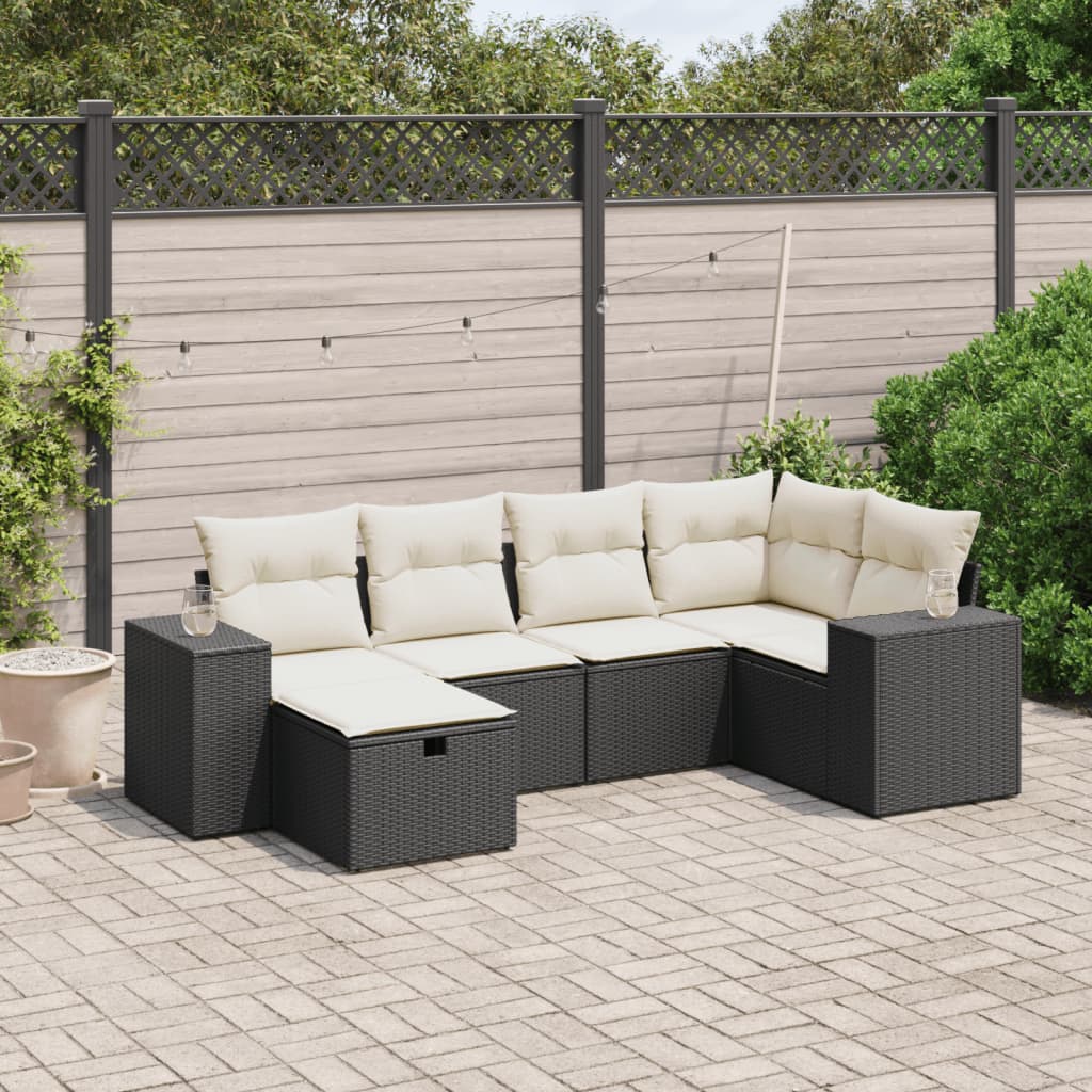 Salon de jardin 6 pcs avec coussins noir résine tressée