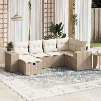 Salon de jardin avec coussins 6 pcs beige résine tressée