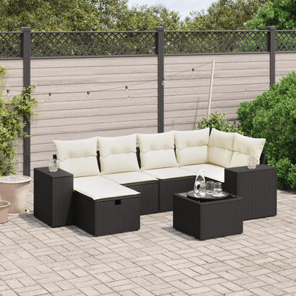 Salon de jardin 7 pcs avec coussins noir résine tressée