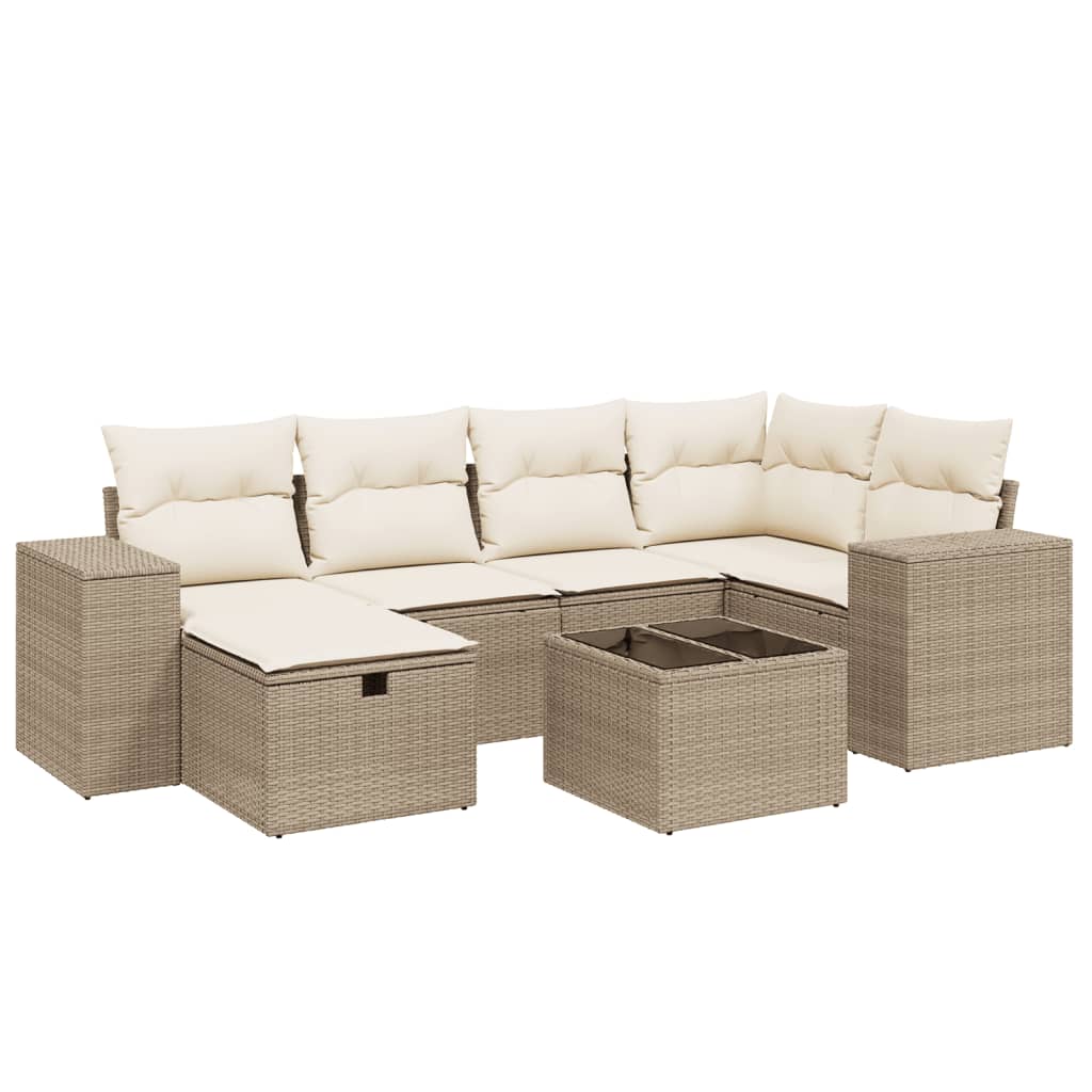 Salon de jardin avec coussins 7 pcs beige résine tressée