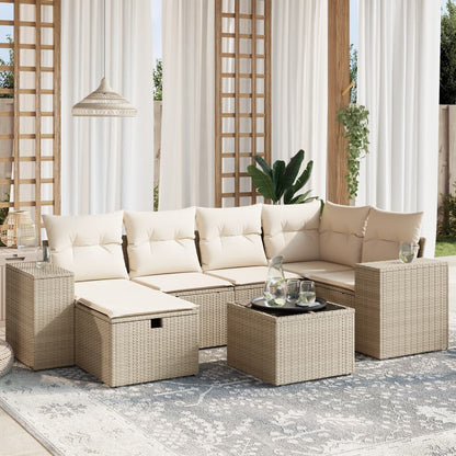 Salon de jardin avec coussins 7 pcs beige résine tressée