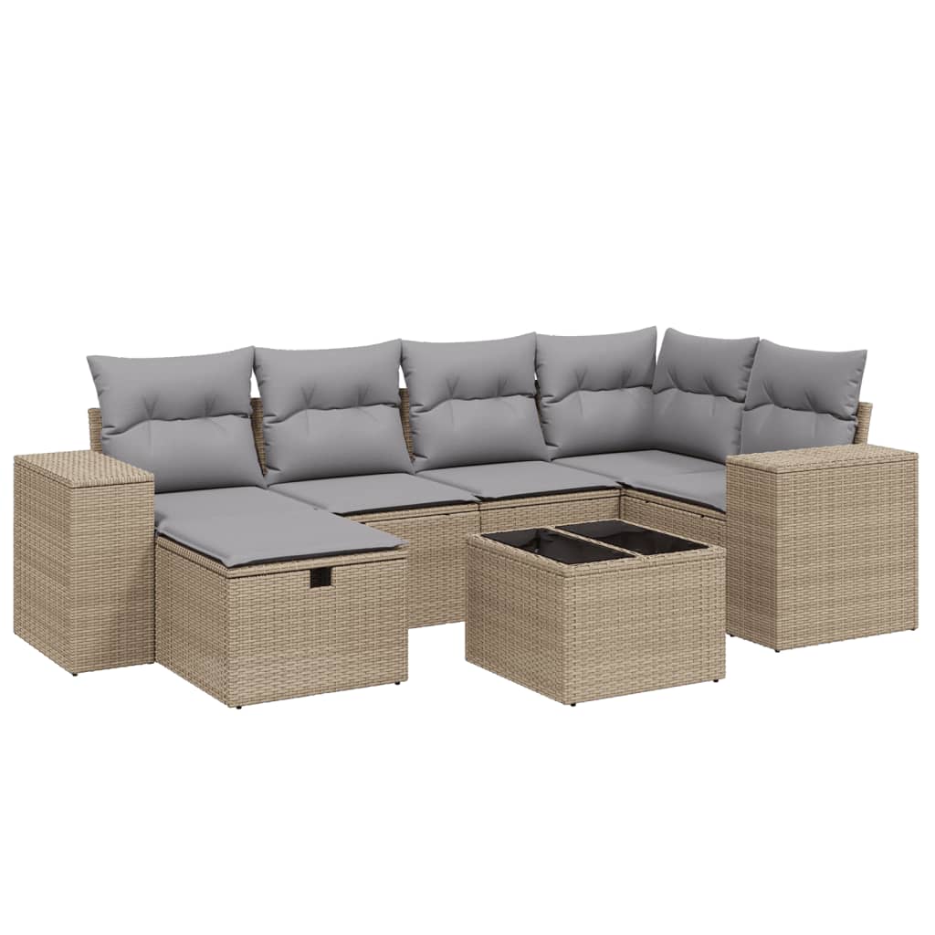 Salon de jardin avec coussins 7pcs mélange beige résine tressée