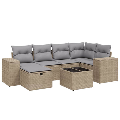 Salon de jardin avec coussins 7pcs mélange beige résine tressée