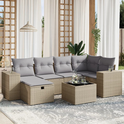 Salon de jardin avec coussins 7pcs mélange beige résine tressée