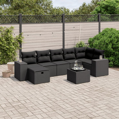 Salon de jardin 8 pcs avec coussins noir résine tressée