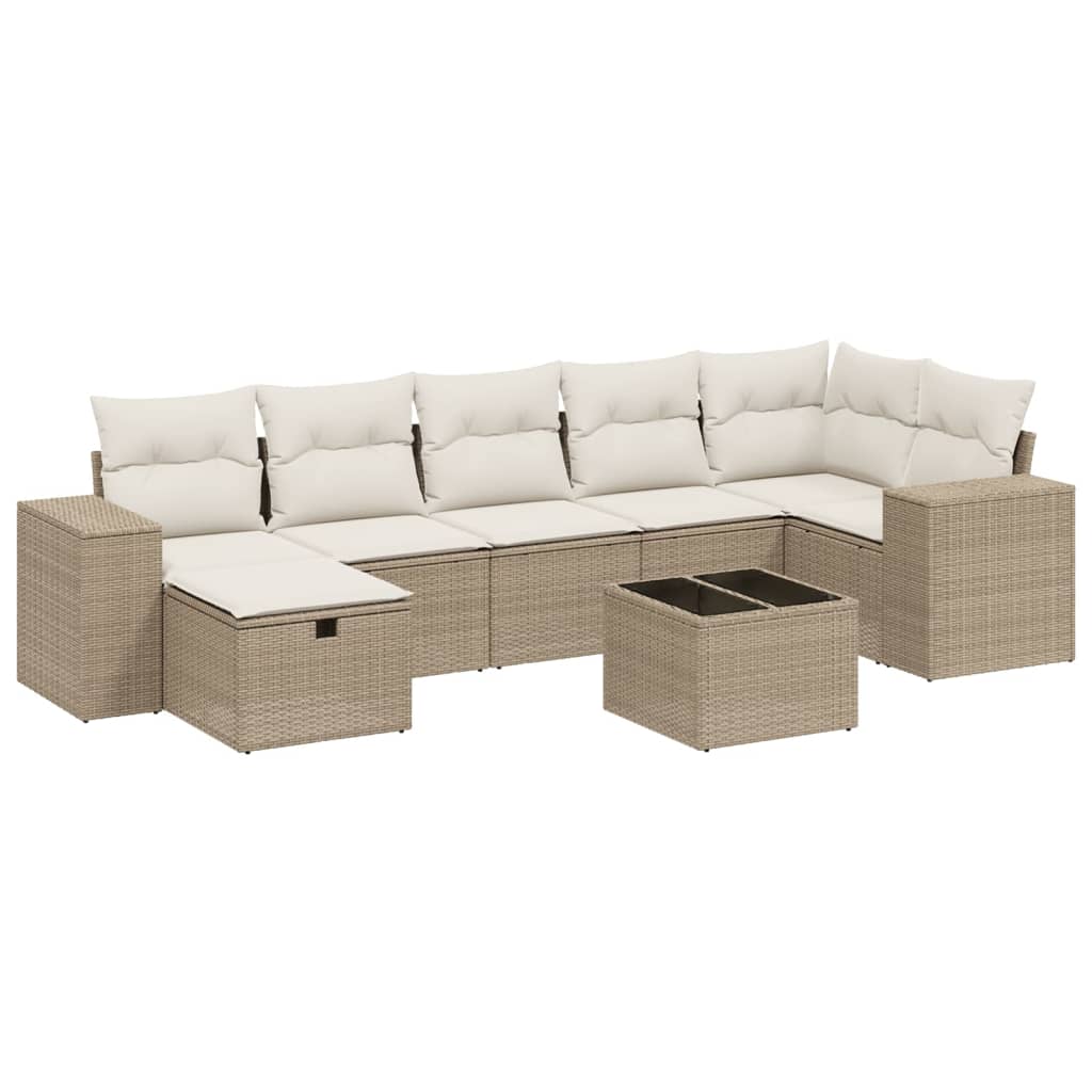 Salon de jardin avec coussins 8 pcs beige résine tressée