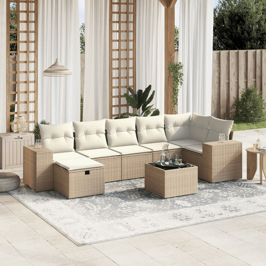 Salon de jardin avec coussins 8 pcs beige résine tressée