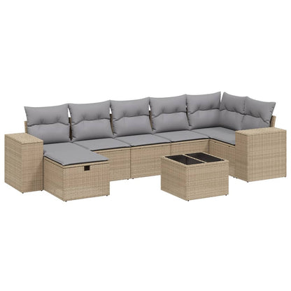 Salon de jardin avec coussins 8pcs mélange beige résine tressée