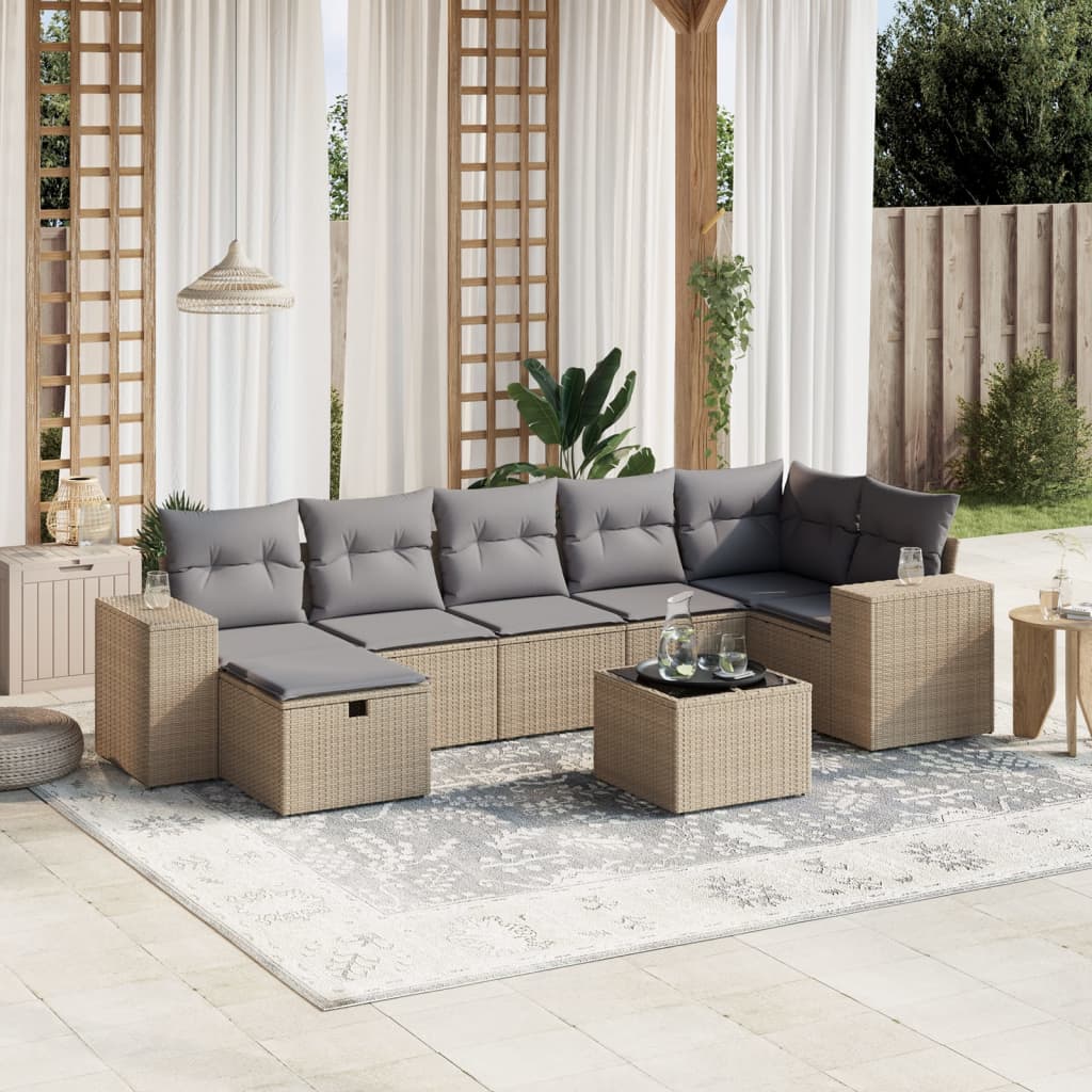 Salon de jardin avec coussins 8pcs mélange beige résine tressée