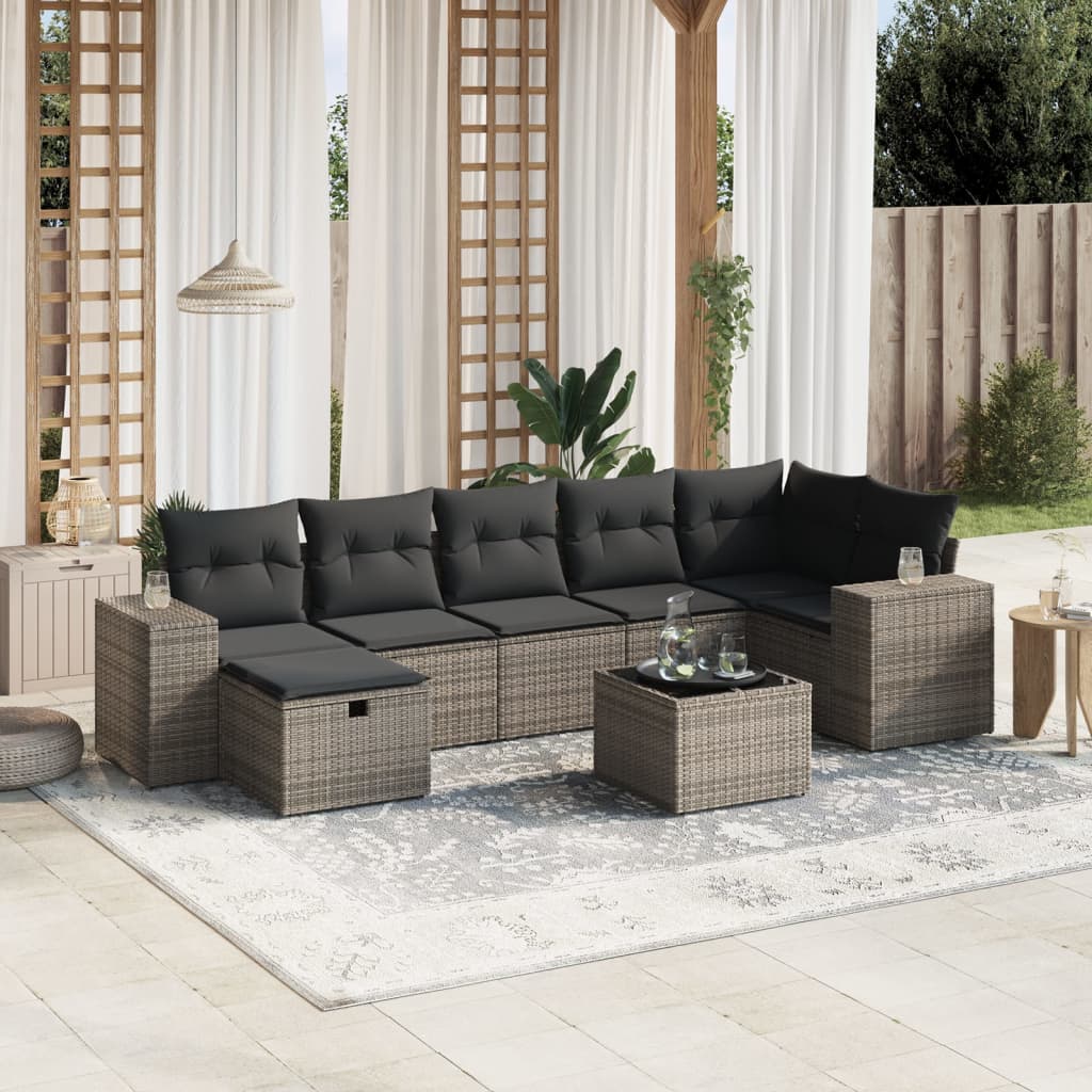 Salon de jardin 8 pcs avec coussins gris résine tressée