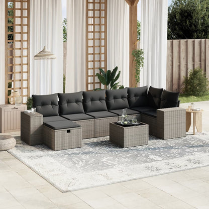 Salon de jardin 8 pcs avec coussins gris clair résine tressée