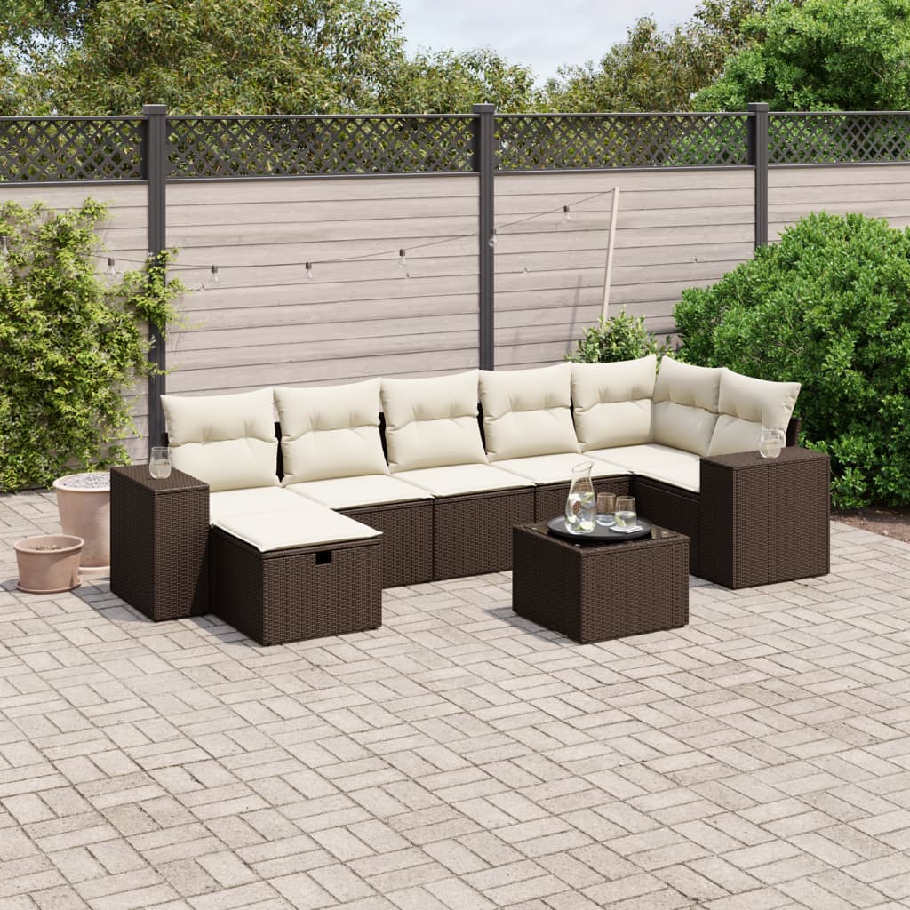 Salon de jardin 8 pcs avec coussins marron résine tressée