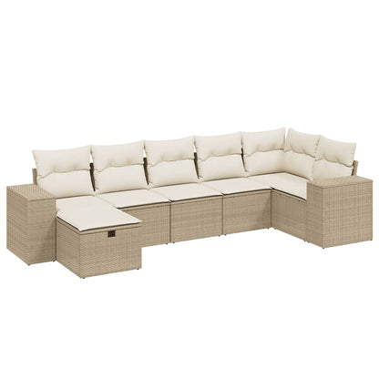 Salon de jardin avec coussins 7 pcs beige résine tressée