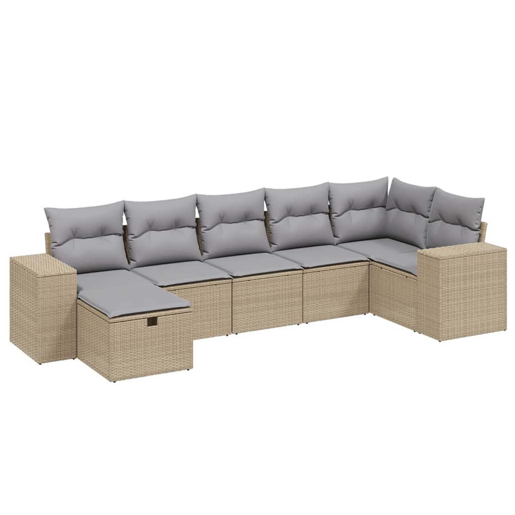 Salon de jardin avec coussins 7pcs mélange beige résine tressée