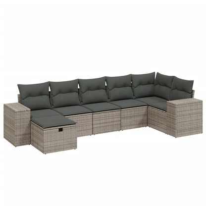 Salon de jardin avec coussins 7 pcs gris résine tressée