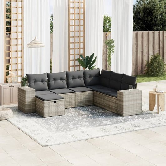 Salon de jardin avec coussins 7 pcs gris clair résine tressée