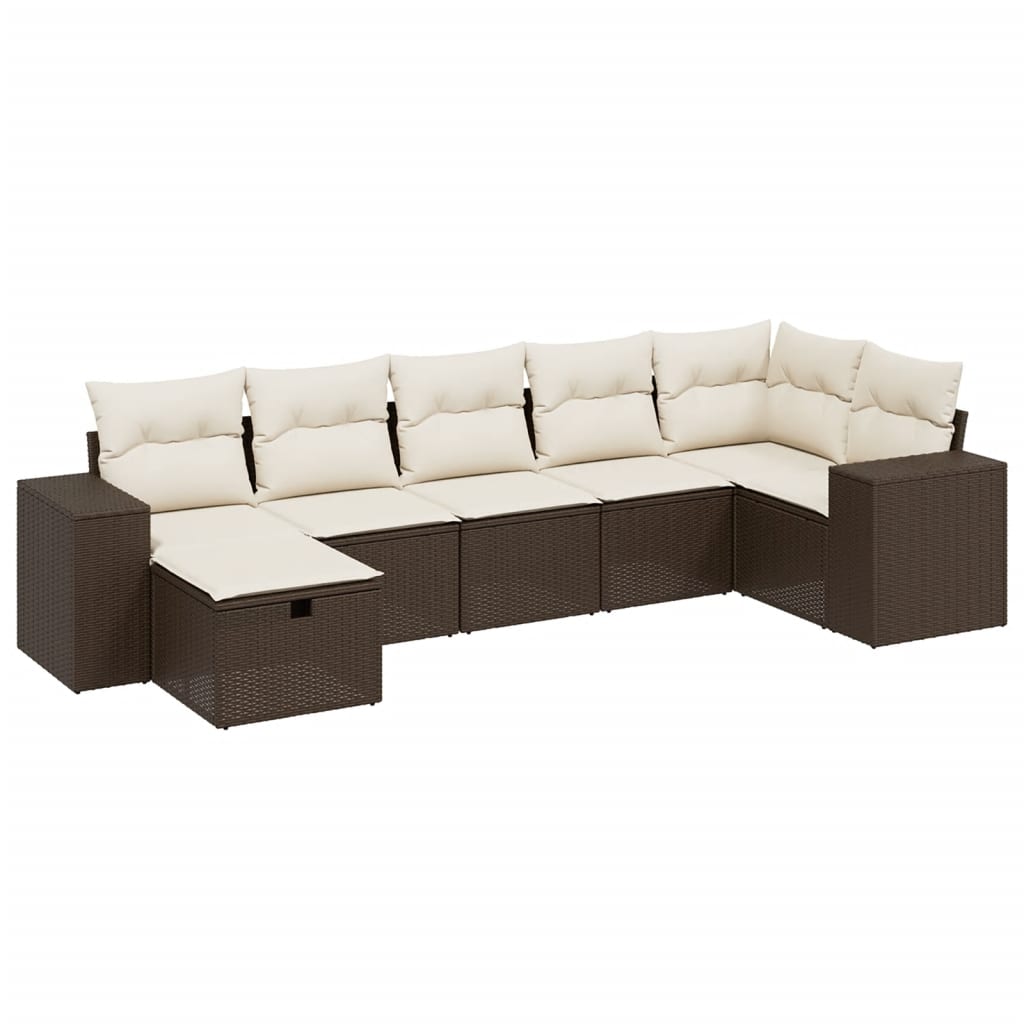 Salon de jardin avec coussins 7 pcs marron résine tressée