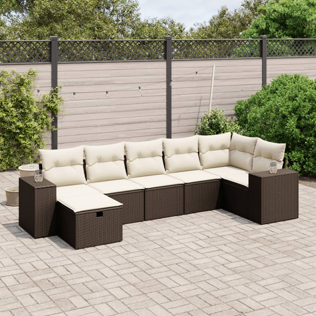 Salon de jardin avec coussins 7 pcs marron résine tressée