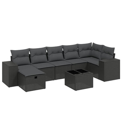 Salon de jardin 8 pcs avec coussins noir résine tressée