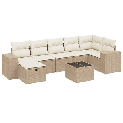 Salon de jardin avec coussins 8 pcs beige résine tressée