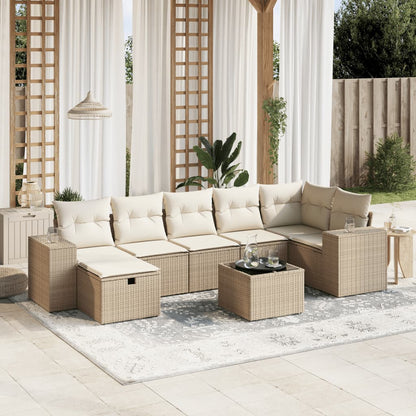 Salon de jardin avec coussins 8 pcs beige résine tressée