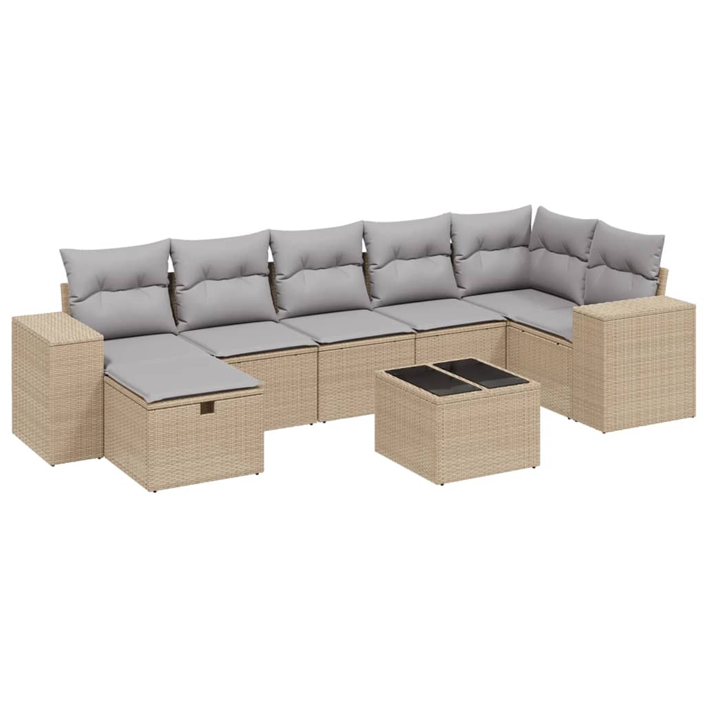 Salon de jardin avec coussins 8pcs mélange beige résine tressée