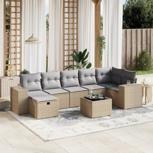 Salon de jardin avec coussins 8pcs mélange beige résine tressée