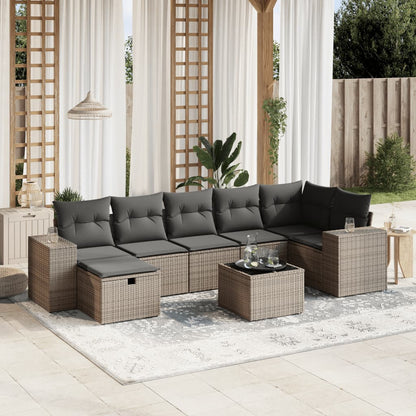 Salon de jardin 8 pcs avec coussins gris résine tressée