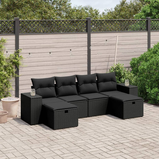 Salon de jardin 6 pcs avec coussins noir résine tressée