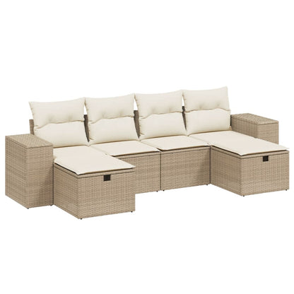 Salon de jardin avec coussins 6 pcs beige résine tressée