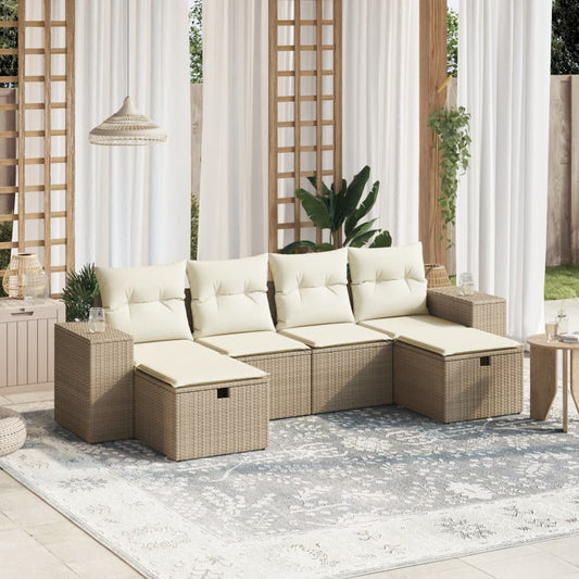 Salon de jardin avec coussins 6 pcs beige résine tressée