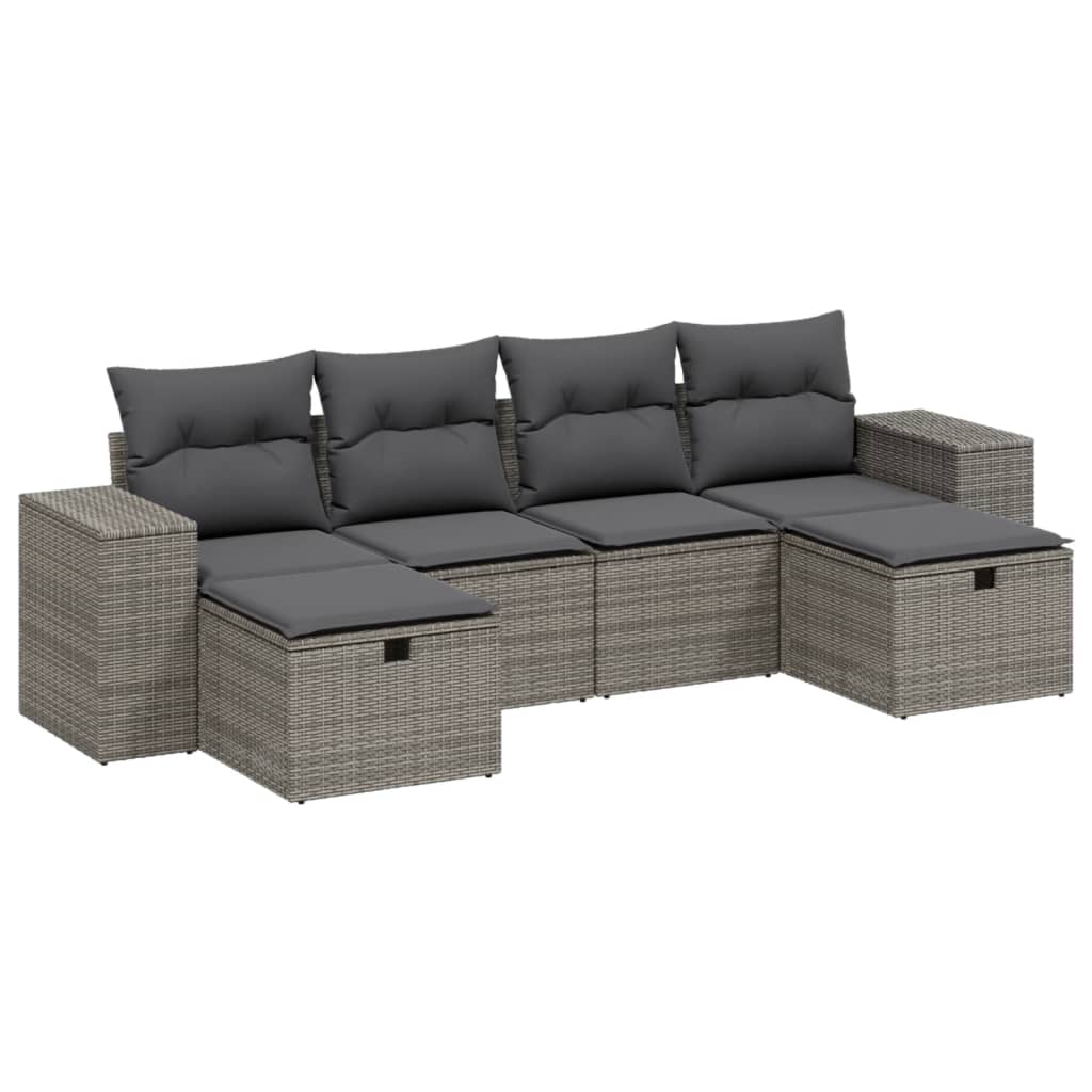 Salon de jardin 6 pcs avec coussins gris résine tressée